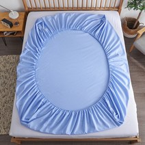 라지킹침대 탄성 밴드가 있는 100% 면 장착 침대 시트 단색 안티-슬립 조절 가능한 매트리스 커버 싱글 더블 킹 퀸 베드, [17] 180x220x30cm, [03] Blue
