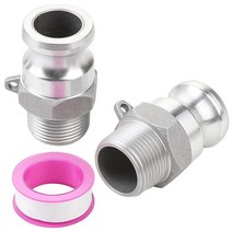 HOOTSUM 알루미늄 캠 및 그루브 호스 피팅 글로벌 타입 F 3.8cm(1.5인치) 플러그 x NPT 수 2피스 캠록 커플링 커넥터 씰 테이프 포함 고압 1287995