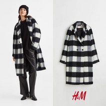 HM 에이치앤엠 블랙 체크 더블 브레스트 울 블렌드 코트