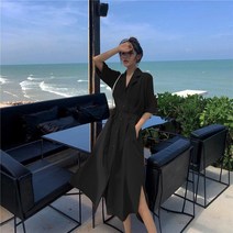 DZER 셔츠 스커트 봄여름 루즈핏 양복 칼라 옆트임 원피스