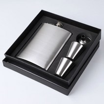 휴대용 등산 포켓 술병 캠핑 힙플라스크 술통 산악용 술잔 스텐 세트 실버, 상세 참조