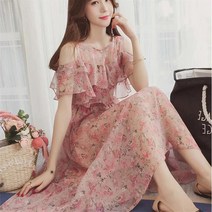 미스손 여성 허리밴딩 오프숄더 시폰 롱원피스