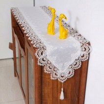SKANDSALO 테이블 플래그 긴서랍 커피테이블 식탁 천패브릭 커버, 테이블 플래그 : 40 x 195cm, 화이트 레이스 (페넌트)