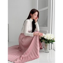 그레이스 샤인SK 가벼운 데일리룩 봄 가을 핀턱 주름 롱스커트