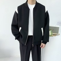 남자 네오프렌 집업 블루종 레더 배색 스타디움 바시티 자켓 점퍼