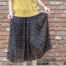 레아린넨 잔꽃 쉬폰 주름 스커트