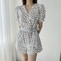 드린 / 브이넥 퍼프 랩 플라워 점프 슈트