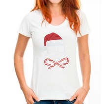 크리스마스 해골과 십자가 사탕 지팡이 산타 블랙 소프트 주니어 티셔츠 탑 레트로 O 넥 티셔츠, WoMen white_M