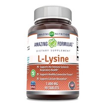 놀라운 포뮬러 L-Lysine 1000mg 아미노산보충제 불안 정신 건강 탈모 관리 지원., 90Capsules, 없음