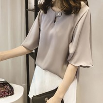 여성 맥시멈 튤립 소매 라운드넥 블라우스 W448