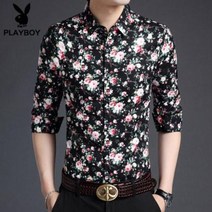 남성 꽃무늬 셔츠 하와이안 남자 슬림핏 복고풍 스타일 남방 남녀공용 플레이보이 남긴소매 봄옷 트렌디 플라워 남 프린트 치노