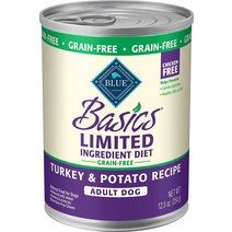 Blue Buffalo Basics Limited 성분 무곡물 칠면조 감자 레시피 강아지 사료 통조림 12.5온스 12강아지입