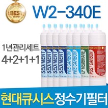 현대큐시스 W2-340E 고품질 정수기 필터 호환 전체세트, 선택2 - 8인치 한방향 1년관리세트(4+2+1+1=8개)