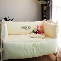 맞춤제작 아기이름 침대 범퍼 가드, 네츄럴 베이지, 대형-40cmX135cmX85cm(패드추가), 프린팅(왕관&이름)25X35
