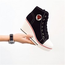 여성키높이지퍼운동화 학생 키높이 캔버스 여성화 끈 단화 캐주얼 옆지퍼 웨지 통굽 하이탑 43