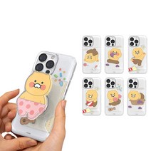 카카오 춘식이 아이폰 카드 그립톡 투명 하드 케이스, 아이폰14플러스, 춘식이 데굴