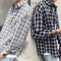 레이어드 긴팔 남방셔츠 남성용 오버사이즈 체크롱남 반바지 롱 근무복 수트 셔츠 남성 오버핏 코디