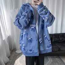 루즈핏 후드티 봄계절 맨투맨 옴므가디건 얇은 와이드 BF 무드 곰돌이 플라워 프린팅 CHIC 트렌드 코트 2058396378