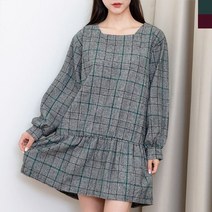 협력브랜드 여자 체크패턴미니원피스 아랫단프릴 라운드넥 패션