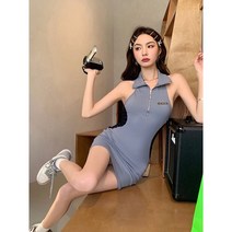 스포티 하프집업 배색 원피스 (나시/반팔)