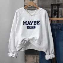 상상그이상 여성용 국내제작 메이비 나그랑 맨투맨 3단쭈리 부드러운 면소재 컬러 포인트 자수레터링 루즈핏 세미크롭 가성비 좋은 편하게 입을 가벼운 맨투맨 코디