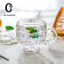 프렌치 앰버 엠보 유리잔 빈티지 밴드 ins풍 작은 물잔 커피잔 밀크티잔 음료잔, 스모크 그레이