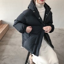 여성경량패딩 패딩 파카 자켓 코트 용 스트리트 캐주얼 겨울 따뜻한 팜므 블랙 띠 후드
