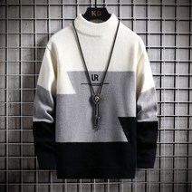 남자 긴팔 캐주얼 블랙 배색 니트 커플 코디 빅사이즈 스웨터 맨투맨 루즈핏 라운드넥 시밀러룩 가을 겨울