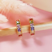 Her Lab 크리스탈 후프 귀걸이 다채로운 라인스톤 드롭 댕글 귀걸이 스터드