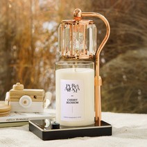 캔들백화점 롱스퀘어 크리스탈 ELSA 캔들워머+소이캔들 대용량 1000ml 대왕캔들 세트, ELSA 로즈골드블랙+체리블러썸