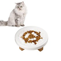BNOSDM 슬로우 피더 고양이 그릇 가중 세라믹 새끼 고양이 천천히 먹는 접시 애완 동물 생선뼈 퍼즐 피더 음식 그릇 실내 고양이용 화이트, Fishbone Pattern