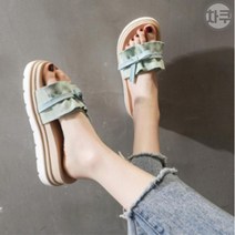 차쿠 여자 여성 키높이 통굽 5cm 프릴 푹신한 뮬 슬리퍼