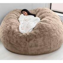 자이언트빈백 1인용 빈백소파 Dropshipping8FT-200cm 모피 대형 이동식 세탁 가능 빈백 침대 커버 거실, 회색