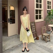 휴양지원피스 드레스 여성 민소매 여름 솔리드 미디 o-넥 y2k 청소년 비치 태교여행