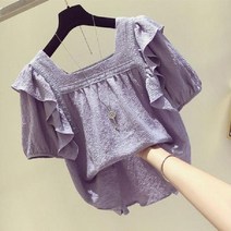 티류으스 메들리 프릴블라우스/스퀘어넥/셔링소매/퍼프소매/반팔블라우스/데일리