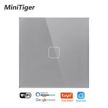 Minitiger 4 색 크리스탈 유리 패널 EUUK 표준 123 갱 와이파이 터치 스위치 Tuya 앱 제어 조명 무선 벽, WIFI Gray 1 Gang, Null and Fire Line, Tuya + EU Standard