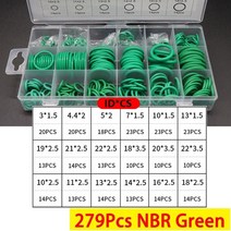 박스형 vmq nbr fkm o 링 세트 고무 와셔 씰 구색 레드블랙그린 o-링 씰 자동차 개스킷 용 세트, 279pcs nbr 녹색, 1박스