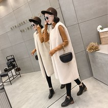 SJW 토끼털 롱 조끼 여성용 겨울 앙고라 퍼 인조털 에코 인조모피 빅사이즈 베스트