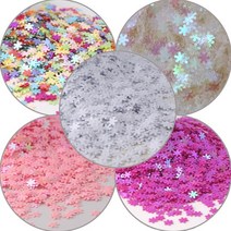 [20g] 눈꽃 5종 스팽글 4mm (투명 흰색 연핑크 자주빛보라 믹스) 슬라임재료 스팽글 글리터밤 스팡글 스팽글 스팽클 혼합모양 토핑밤 데코덴재료 네일아트큐빅, 눈꽃글리터(20g)-투명