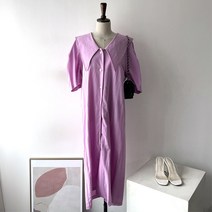 얼굴 작아보이는 빅카라 퍼프 단추 반팔 롱 원피스 3컬러