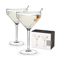 정품 Viski Raye 각진 스템 크리스탈 쿠페 칵테일 잔 샴페인 음료 용기 세트 에스프레소 마티니 잔 2개 7온스, Angled Martini Glasses