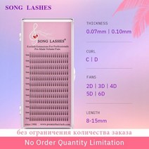 SONG LASHES0.07mm 두께 긴 스템 프리메이드 볼륨 팬 사전 제작 팬 속눈썹 연장 살롱 전문가용, C, 0.07mm_MIX | pure black 2D