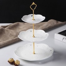 우드 오븐사각 트레이 밥량 타일 빵진열 태백 양픈 스텐사각 혼밥 자개쟁반 옻칠 디저트 큰쟁반 나무식판 3 세트 흰색 양각 도자기 케이크 쇼 플레이트 스틸 스탠드 세트 과일 스낵, 골드 스탠드