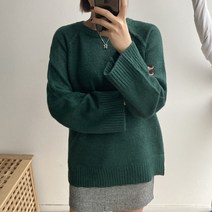 뜨개진 여성용 도톰 래글런 제스니 라운드 니트