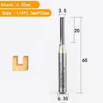 공구 대패 Arden 2 Flutes TCT 스트레이트 라우터 비트 CNC 목공 도구 MDF 합판 마분지 Sloting 절단을위한 텅스텐 스틸 커터 부품, 15 6.35x3.5x20