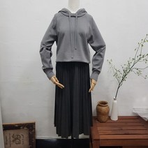후드니트풀오버 롱 주름스커트 세트