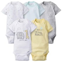 Gerber 여아용 5팩 반소매 버라이어티 우주복 바디수트 그레이 양 양 양
