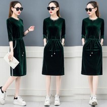 가바바 여성 빅사이즈 원피스 5XL까지 벨벳 리본장식 시크미 뿜뿜 데일리 롱원피스 G28537