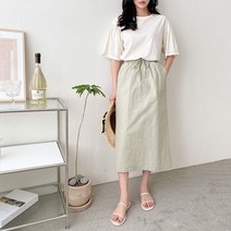 오슈 여름 여친룩 깔끔 꾸안꾸 뒷트임 롱스커트
