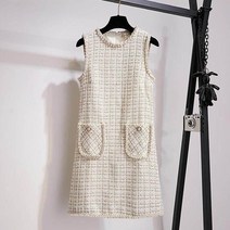 WHR 트위드 조끼 원피스 진주버튼 여성 겨울원피스 럭셔리룩 데이트룩 소개팅룩